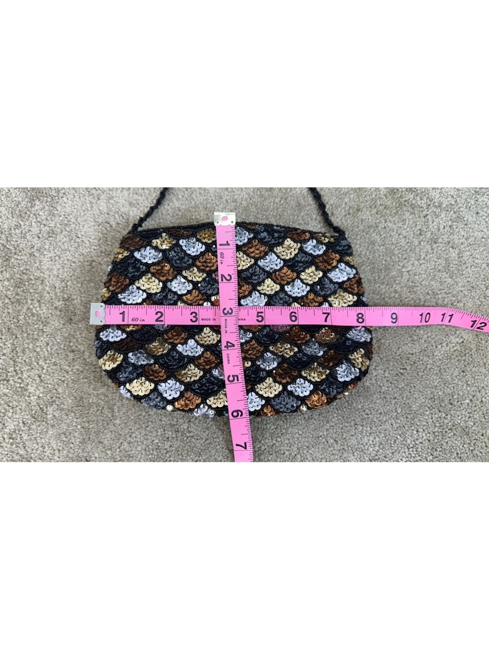Carla Marchi Sequined Evening Bag Beaded Shoulder Strap 8x6” Cocktail Purse - Picture 3 of 5